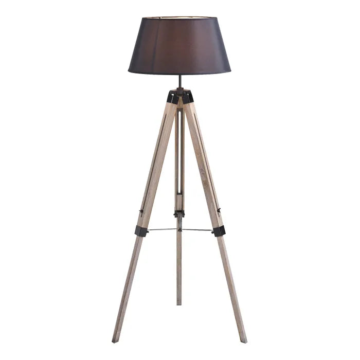 Atmosphera Runo Zwarte Driepoot Vloerlamp - Hout en Zwart - H145 cm