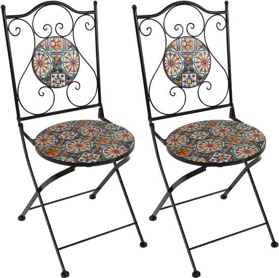 AXI Amélie Bistro Stoelen – Inklapbaar – Casa del Sol – Metalen inklapbare tuinstoelen – Hoge rugleuning – Set van 2 stuks – Mozaïeklook – Ingelegd met keramische tegels – 150 kg draagkracht – Tuin, terras of balkon