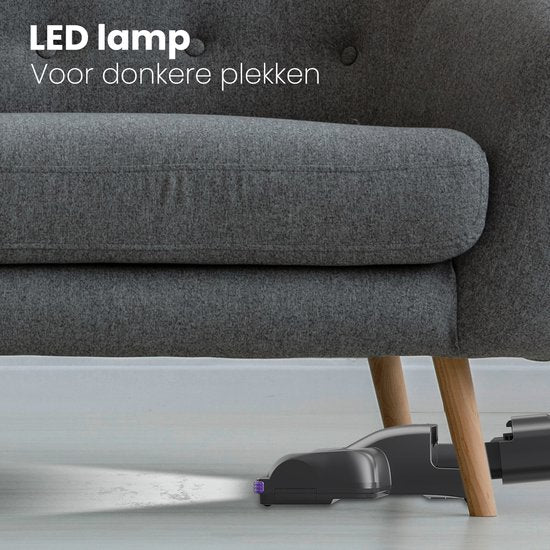 Auronic Steelstofzuiger Draadloos 220W - Draadloze Stofzuiger - HEPA Filter - Zelfstaand - Extra Accu - Op Accu - Zonder Zak - Kruimeldief - Vacuum Cleaner - Grijs/Paars