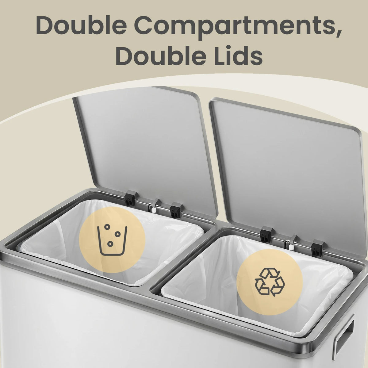 Ochama Afvalbak met 2 Compartimenten 2 x 30 L - RVS - Zacht sluitend - Zilver