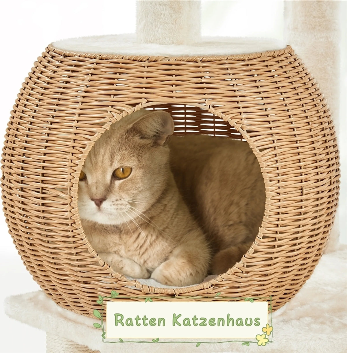 Yaheetech Krabpaal met Rattan Mand - 137,5 cm hoog - 54 x 48 cm - Beige