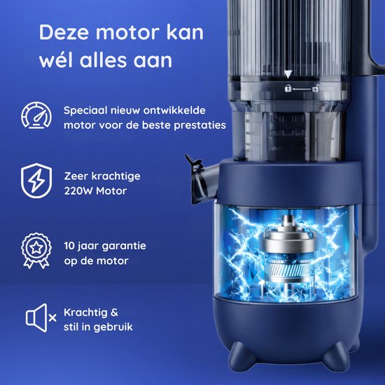 Safecourt Kitchen Slow Juicer - krachtige motor [Pre-cutter & Cold-press technologie] - eenvoudige reiniging - BPA-vrij - sapcentrifuge Blauw