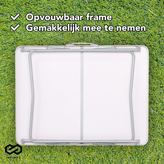 Infinity Goods Campingtafel - Inklapbaar - Tuintafel - 80x60x70 cm - Buiten/Binnen - Draaghandvat - Compact - Aluminium - Wit