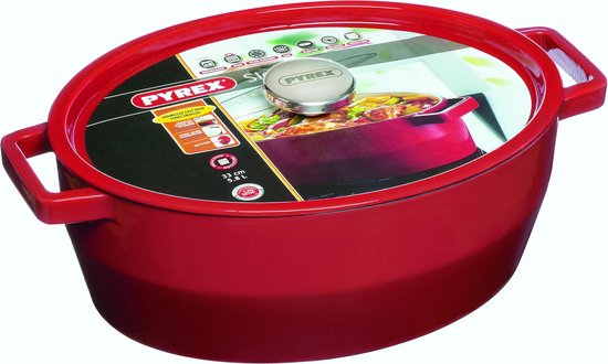 Pyrex Slowcook Braadpan Ovaal - Gietijzer - 5,8 liter - Rood