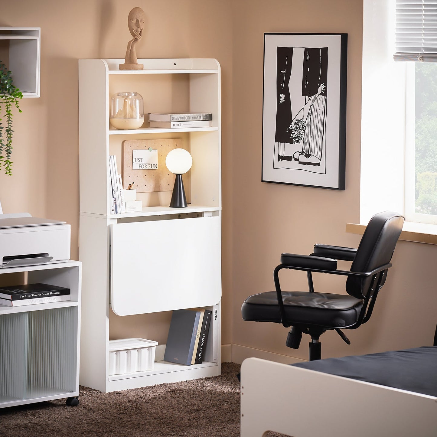 SoBuy FWT92-H-W Inklapbare Schrijftafel en Computertafel met 5 Planken - 64 x 145 x 58 cm - Wit