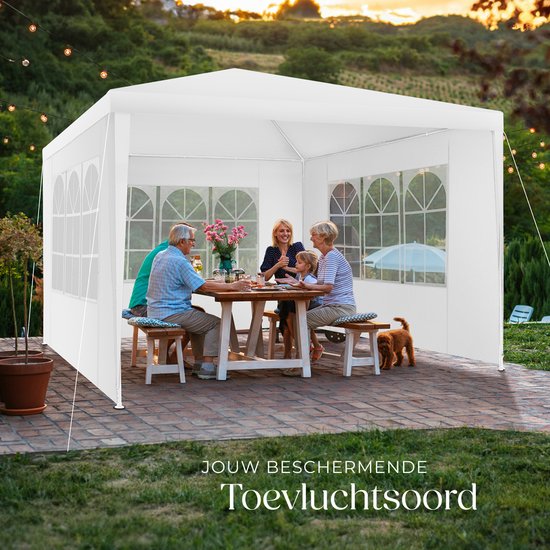 Tectake Partytent - Paviljoen - Opvouwbaar - Met Zijwanden - Waterdicht - 300 x 300 cm – Wit