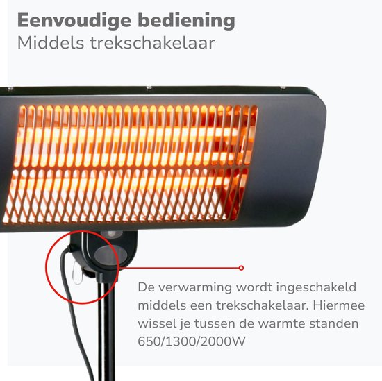 alpina Infrarood Verwarming Staand - Terras Heater 2000W 3 Warmtestanden - Spatwaterdichte Terrasheater IP24 met Infrarood Paneel