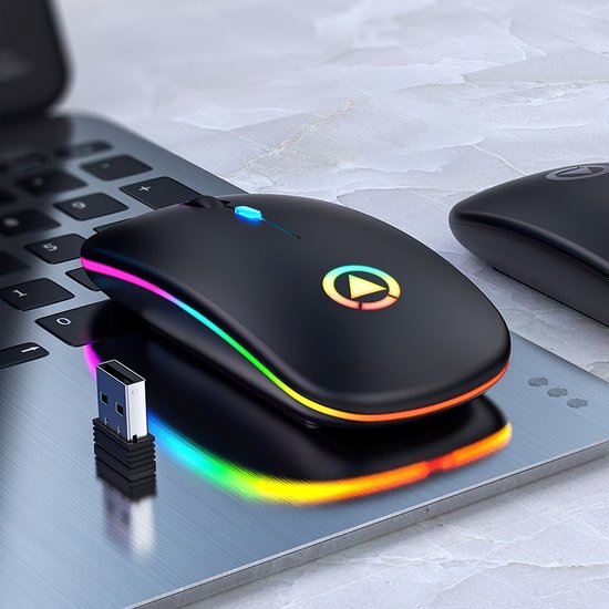 Techvavo® Draadloze Muis Laptop - Computermuis - Oplaadbare Muis - LED Verlichting - Stille Draadloze Muis - Geschikt voor Gaming - Zwart
