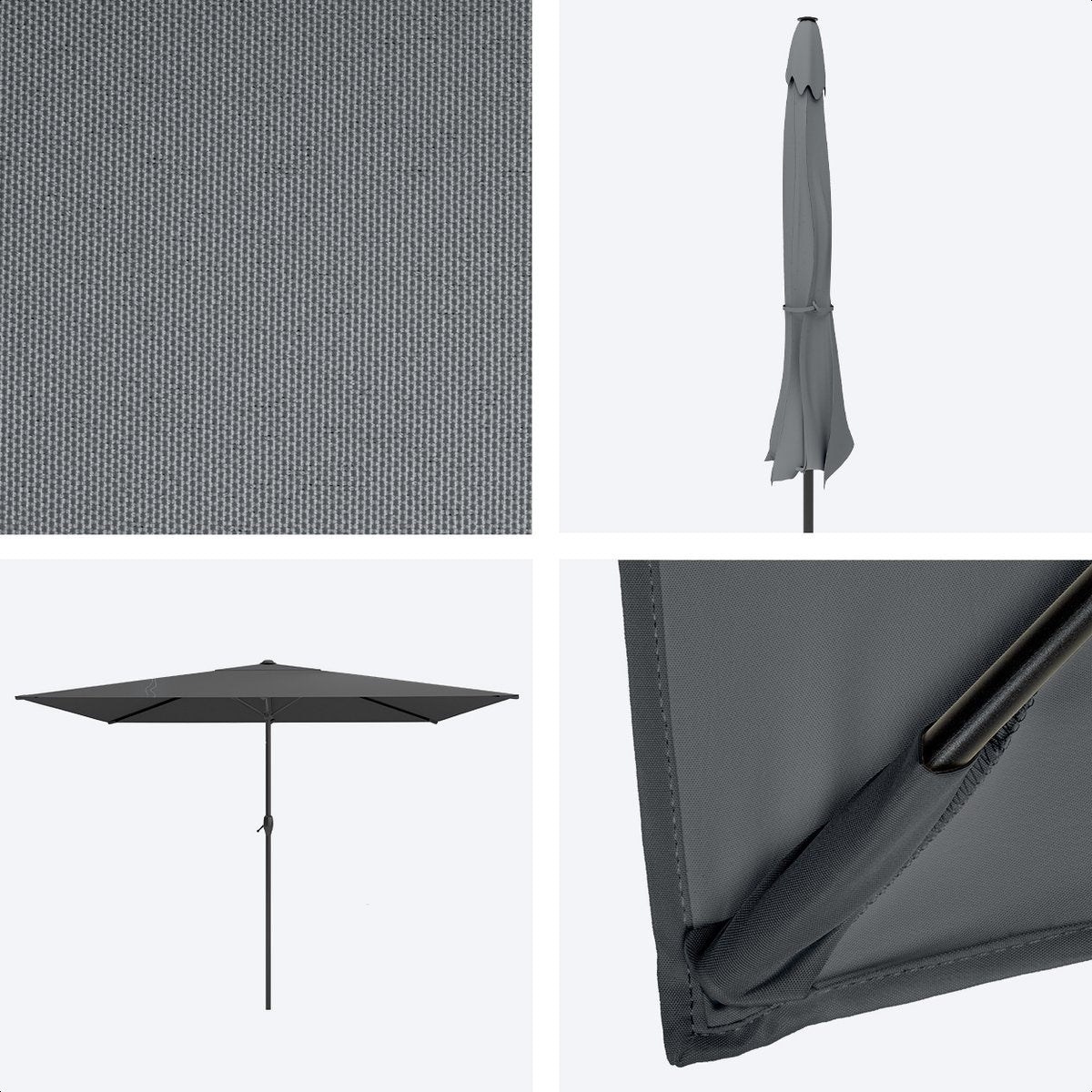 LifeGoods Parasol – Waterdicht & Kantelbaar – 270 x 180 x 245 cm – Donkergrijs