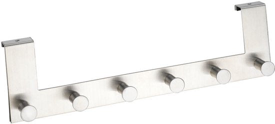 WENKO Deurkapstok Celano RVS, 39cm breed, met 6 haken - Hakenlijst - Deurgarderobe - Voor opdekdeuren 2cm dik