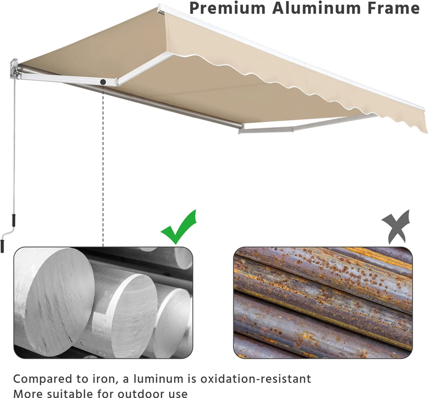 Yaheetech Klemzonnescherm – 300 x 250 x 25 cm – Voorzien Van Handmatige Slingerstang En Verstelbare Hoek En UV-Bestendige Coating – Voor Balkon En Terras – Beige Polyester En Metaal
