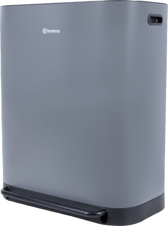 Homra Rockx Pedaalemmer 60 Liter - Duo Prullenbak 2X30L met Geurfilter - RVS Afvalscheidingsprullenbak 2 Vakken - Recycle Afvalbak - Vuilnisbak Keuken afval scheiden - Afvalemmer - Dubbele Prullenbak Grijs