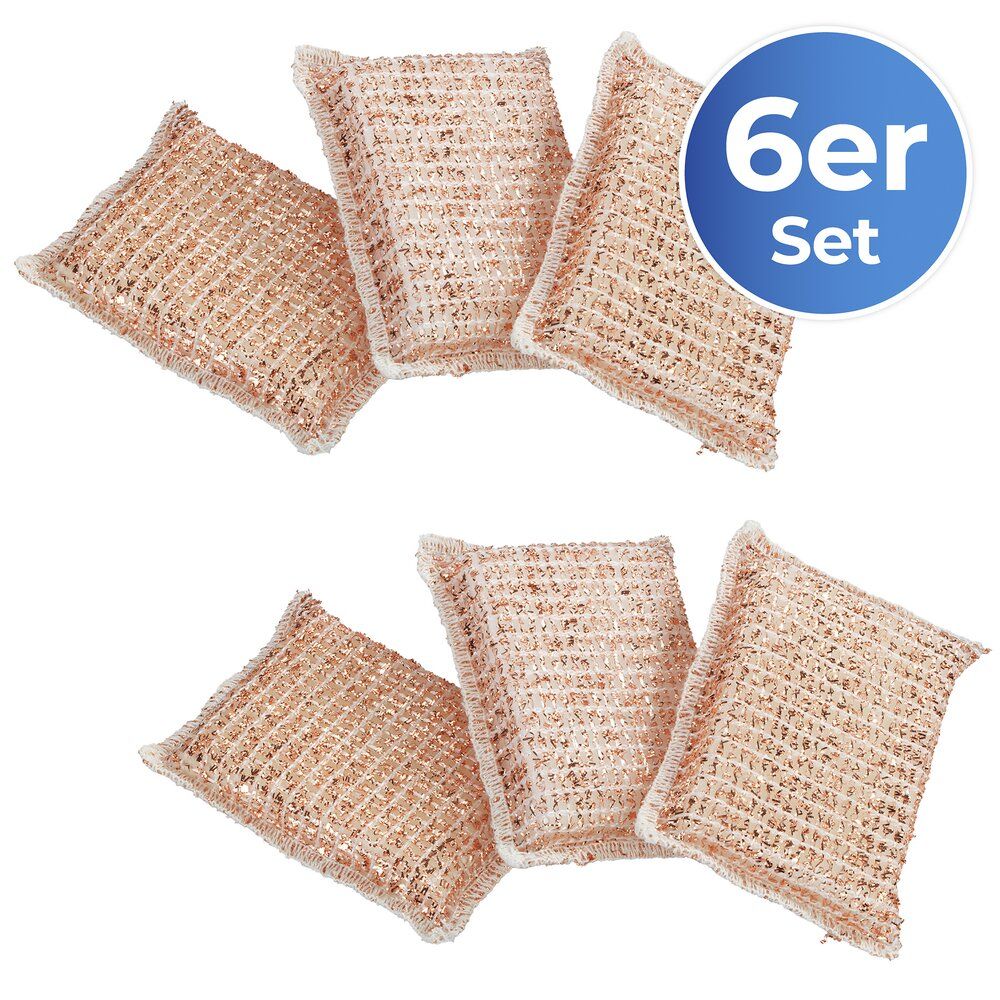 Wenko Koperspons Set van 6 - Krachtige Vuilverwijderaar - 110 x 70 x 30 mm - Koperkleur