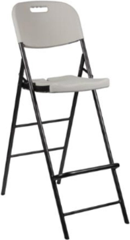 Perel Witte hoge klapstoel voor binnen en buiten, barkruk, met rugleuning en voetsteun, kunststof, ruimtebesparend, ideaal voor evenementen, feesten en catering, met stalen frame en weerbestendige zitting, 45 x 77 x 114 cm