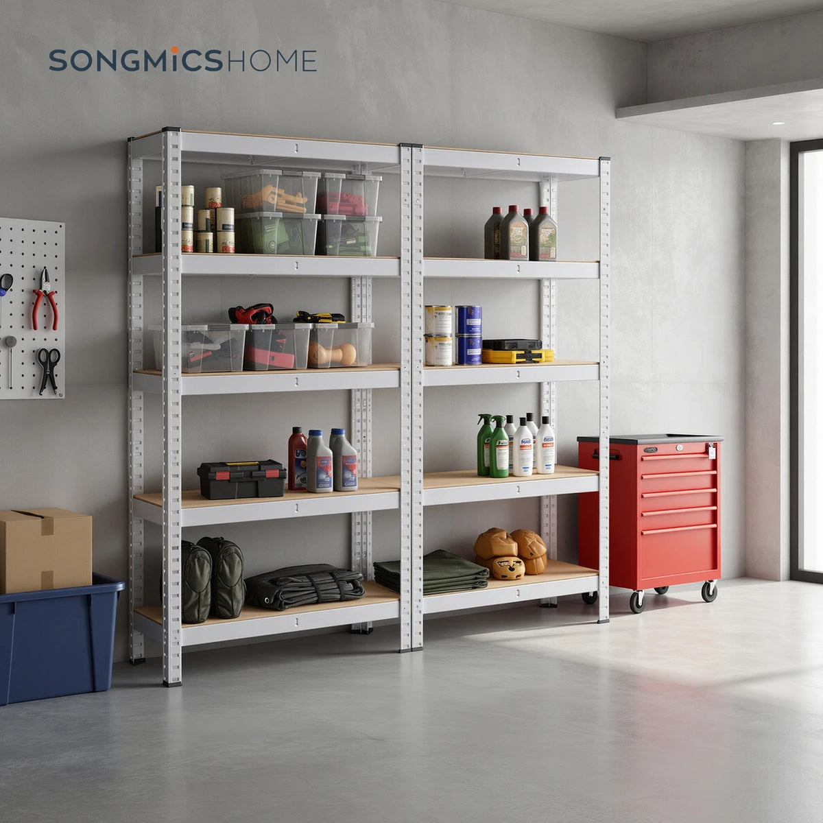 Joyfurnos Opbergrek Set van 2 - Zilver - 5 Legborden per Rek - 650 kg per Rek - Boutloze Montage - 75 x 30 x 150 cm