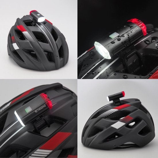Helmlamp LED Fietsverlichting - Helm Voorlicht & Achterlicht - USB Oplaadbaar, Waterdicht Fietslampje, Zwart