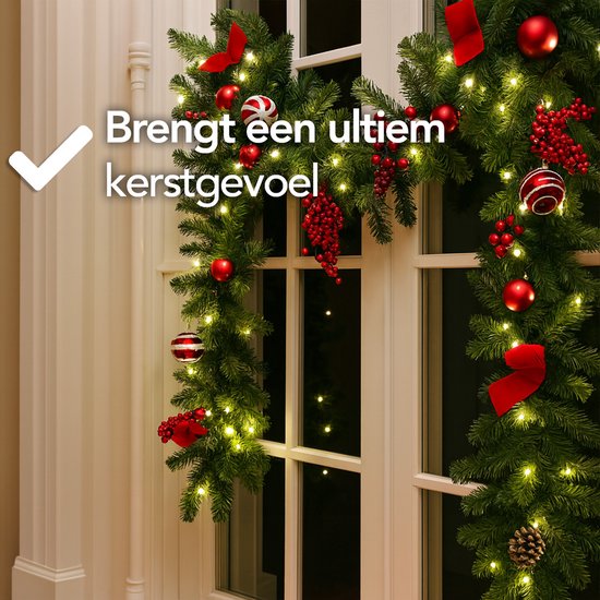 Nordlandia guirlande met verlichting - Timer - Kerstversiering - 270 cm - Kerstslinger - Kerstdecoratie - 35 LED - Stekker