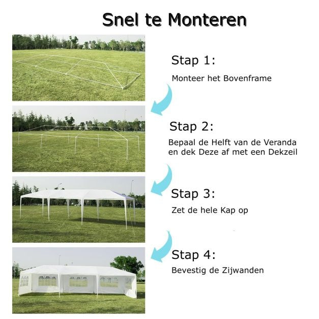 Coast Partytent - Paviljoen - 5 Zijwanden - Waterdicht - 300 x 900 cm - Wit