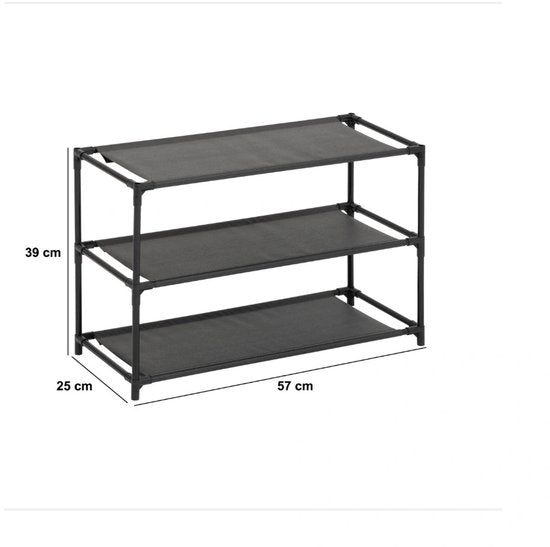 5Five Schoenenrek Intissa - 3-laags - metaal/kunststof - 57 x 25 x 39 cm - voor 9 paar schoenen - zwart
