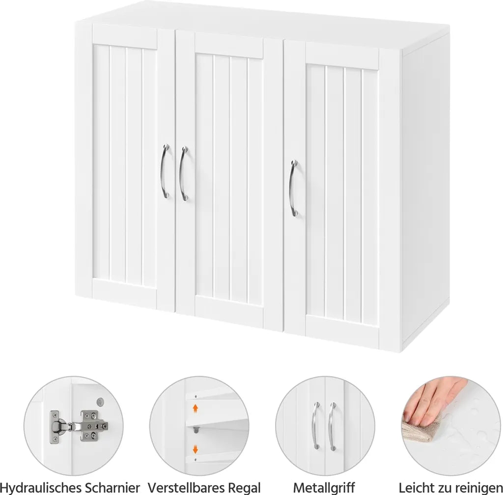 Yaheetech Hangkast - 3 Deuren - Verstelbare Plank - 75 x 31 x 60 cm - Wit