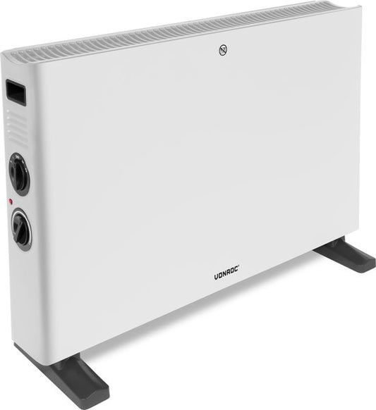 VONROC Elektrische kachel - Convectorkachel met ingebouwde radiator ventilator - 2 standen: 1250W/2000W - Regelbare thermostaat - Verwarmt ruimtes tot 24m2 – Modern design - Wit