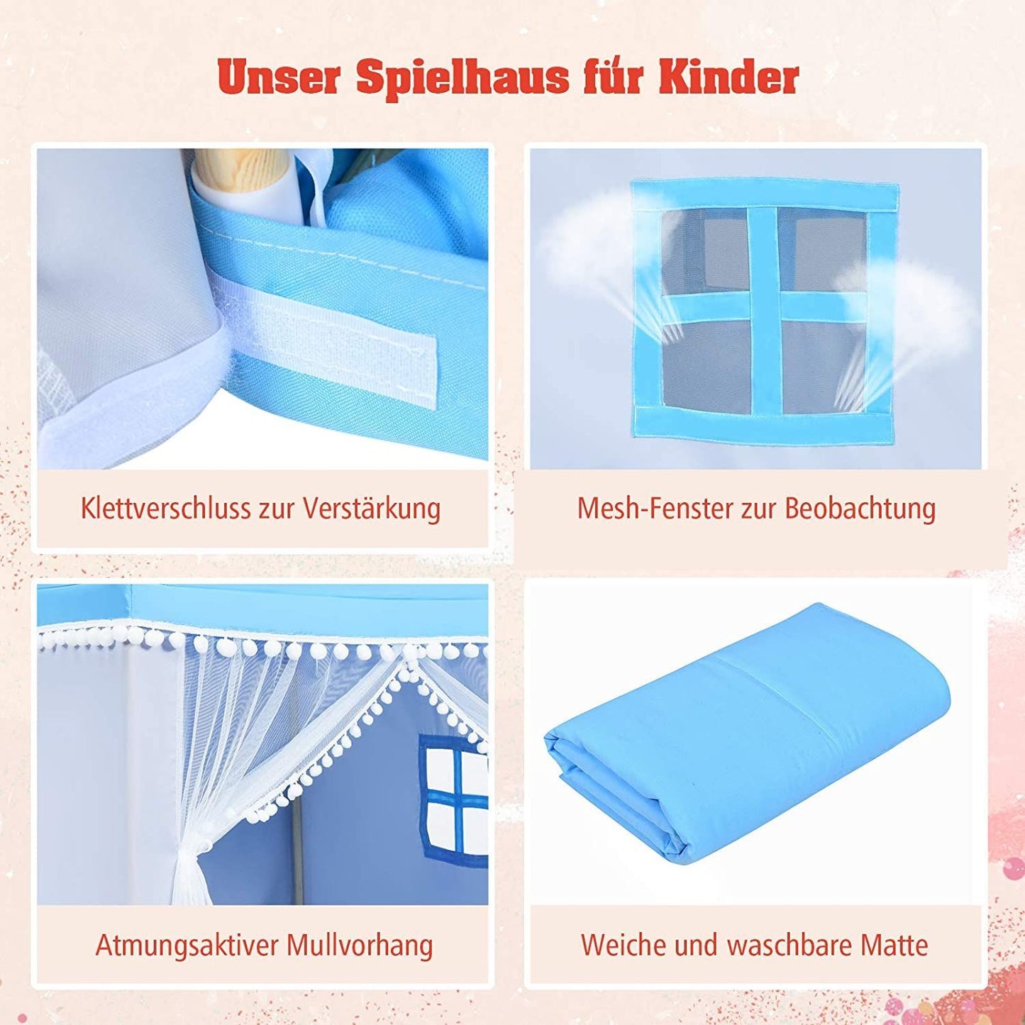 Kust Kindertent Speelhuis Kinderspeelhuis Prinses Prinses Kinderspeeltent Blauw