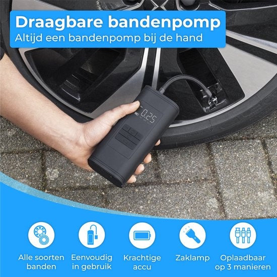 Nuvance - Compressor Bandenpomp - 4000mAH - Elektrische Fietspomp - Luchtcompressor voor Auto, Scooter, Fiets, Bal en Luchtbed - Inclusief opzetstukken - Zaklamp - PRO