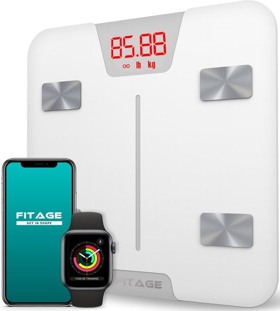 FITAGE Smart Scale met app meet 17 lichaamswaarden - Wit