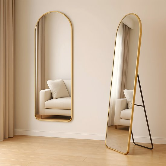Fraay Passpiegel 160x55cm - Staand & Hangend - Minimalistische Wandspiegel - Staande Spiegel - Geborsteld Goud