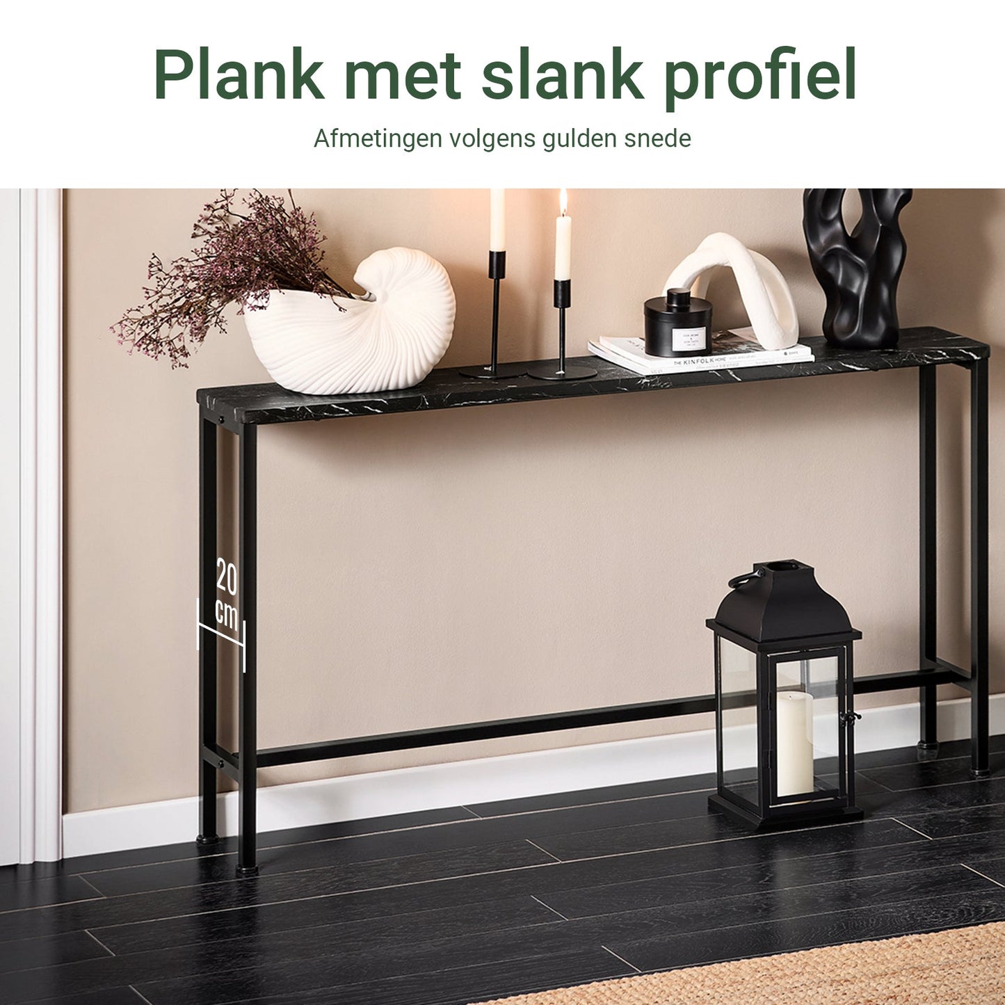 Sobuy Consoletafel FSB19 SCH Bijzettafel – 120 cm Lengte Met Marmerlook Blad En Zwart Metalen Frame En Vloerbeschermers – Voor Hal En Woonkamer – Hout En Metaal – 120 x 20 x 65 cm