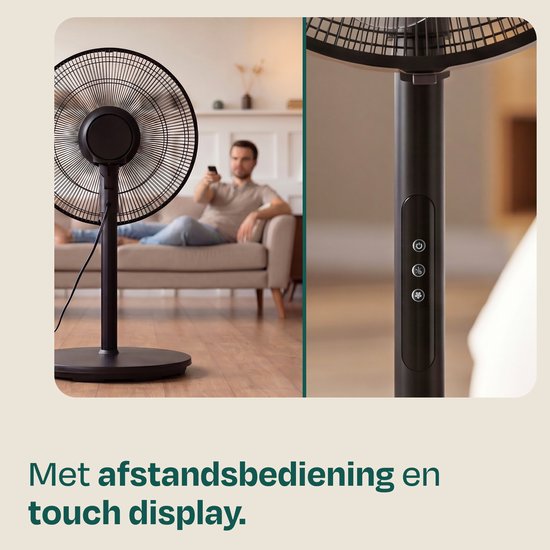 VONROC Vloerventilator - Ø 45,5cm - 3 snelheden – timer - verstelbaar in 3 hoogtes - incl. afstandsbediening - zwart