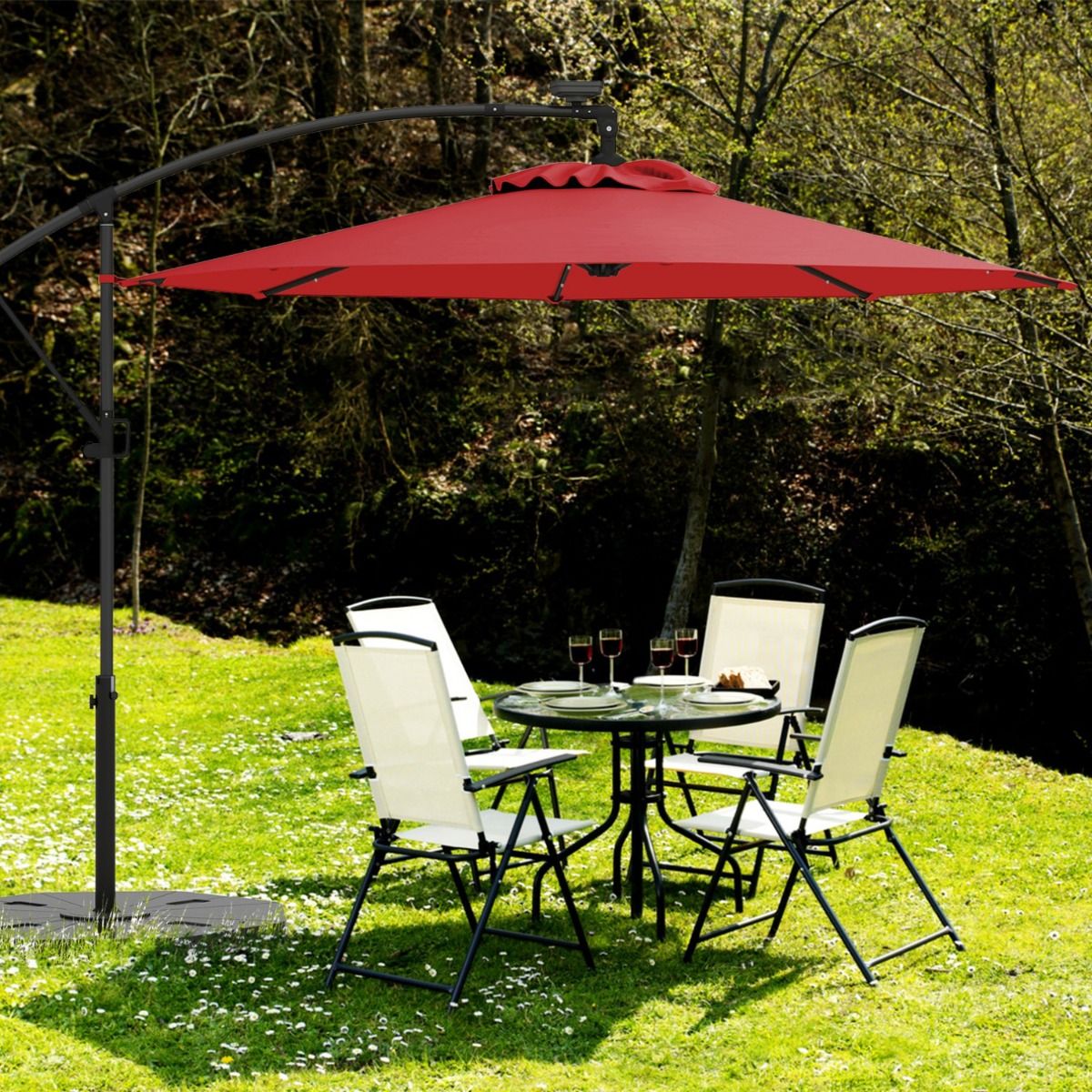 Coast vrijstaande parasol - 32 LED-lampjes - draaibaar en kantelbaar - rood - 300 cm