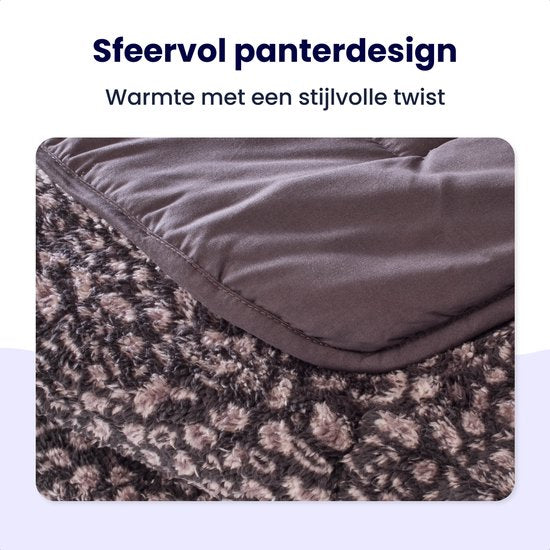 Soulsnooze Teddy Dekbed Panter Antraciet 240×220 - 2-in-1 Dekbed Zonder Overtrek - Wasbaar Dekbed zonder Hoes - Deken - Bedsprei - Fluffy Plaid