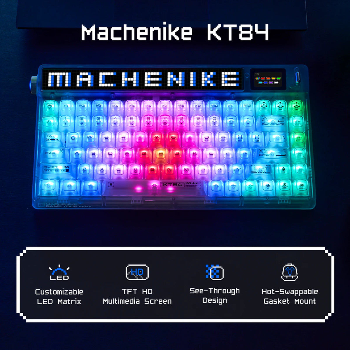 Machenike KT84-B84W 75% Mechanisch Toetsenbord - Wit - Gateron Yellow, RGB, Tri-Mode
