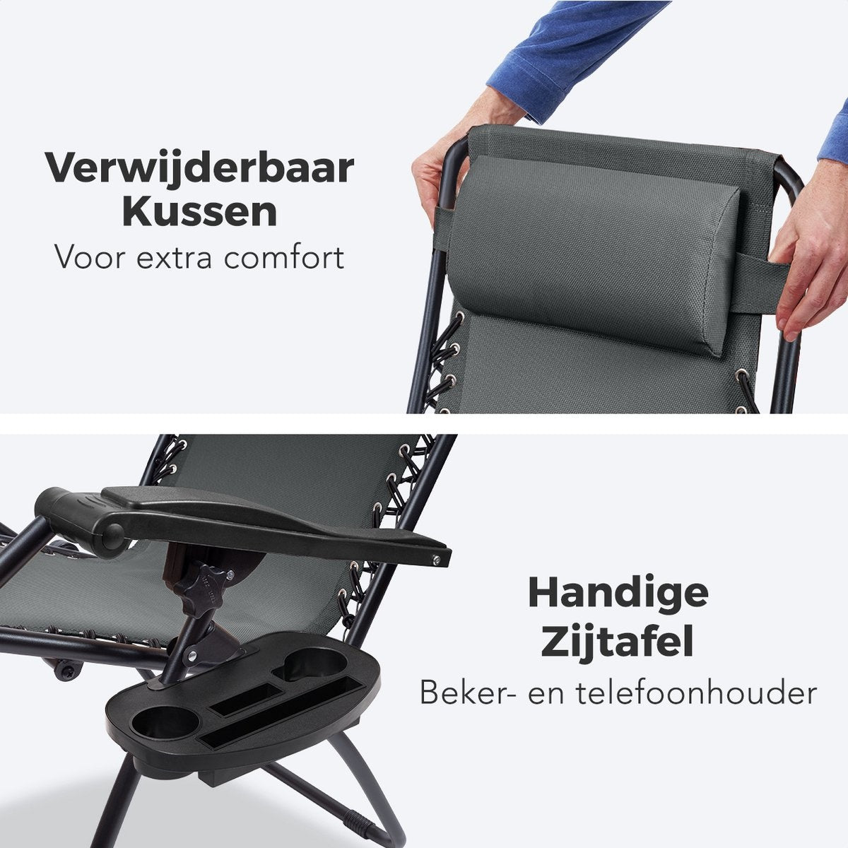 LifeGoods Set van 2 Ligstoelen – Verstelbaar  – max. 150 kg – 162 x 64 x 110 cm – Zwart
