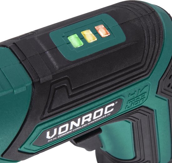 VONROC Accu Schroefmachine – 4V – Incl. bithouder, excentrisch en haaks opzetstuk, bitset & lader