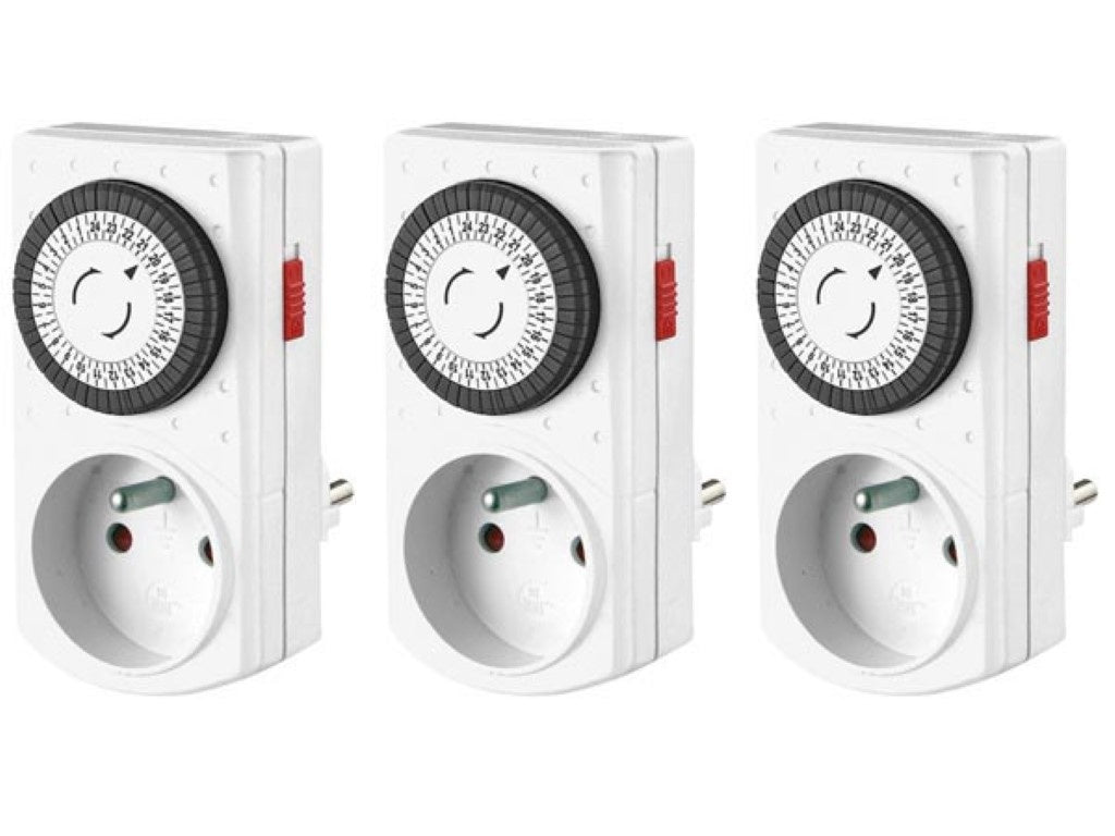 Perel Set met 3 mini 24-uurs timers, mechanisch, 230 V, 16 A, 3680 W, Duitse aarding type F, wit