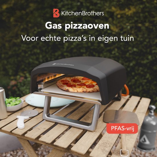 KitchenBrothers Pizza Oven - Gas - Tafelmodel - Inklapbaar - Pizzasteen - Dubbele Brander - Pizzaoven voor Buiten - Zwart/Grijs - Vaderdag Cadeau