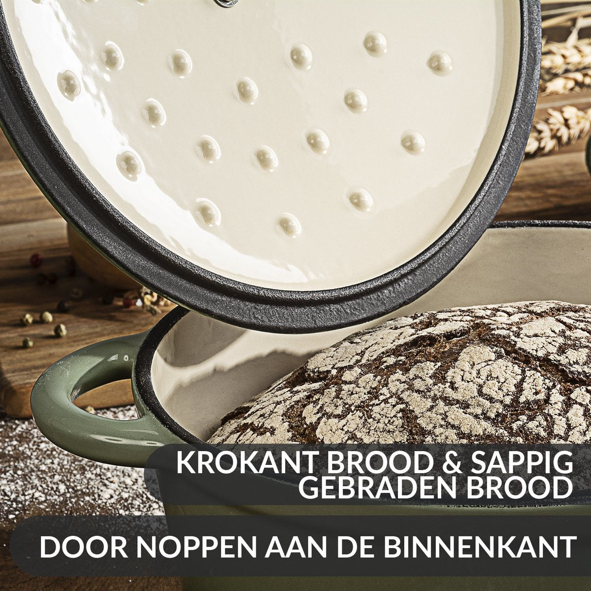 Chefarone Gietijzeren Pan – Braadpan – Inclusief Deksel – Geschikt Voor Alle Warmtebronnen – Geëmailleerd - Groen