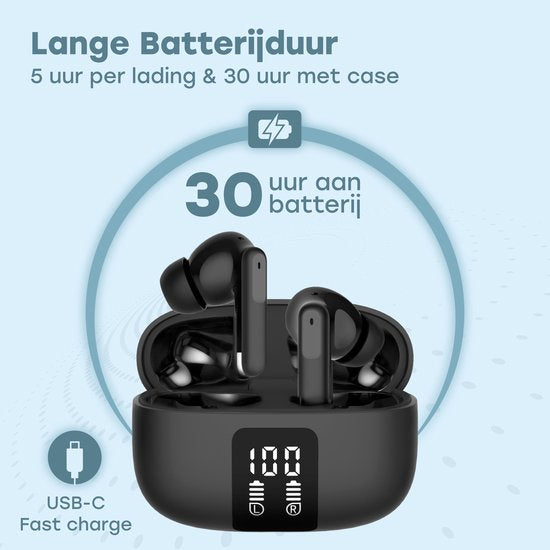 Audyn Oortjes Draadloos - Draadloze Oordopjes - Noise Cancelling ANC+ENC - Bluetooth - In-ear - Zwart - FlowTune Pro