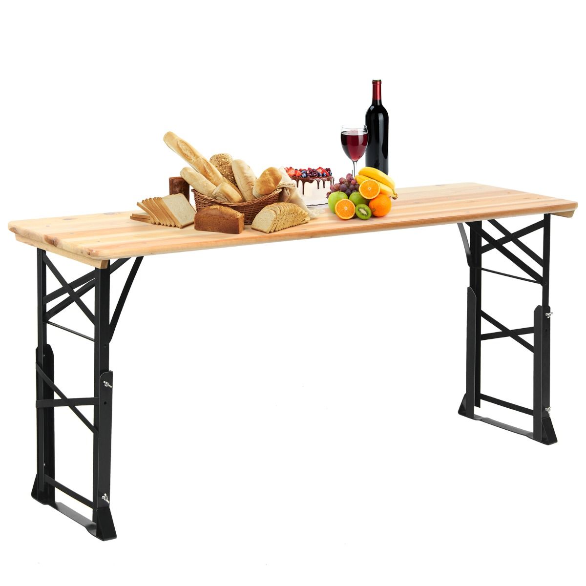 coast Biertafel - Inklapbaar - Hoogte Verstelbaar 75-105 cm - 168,5 x 50 cm - Hout/Natuurlijk - Met Parasolgat