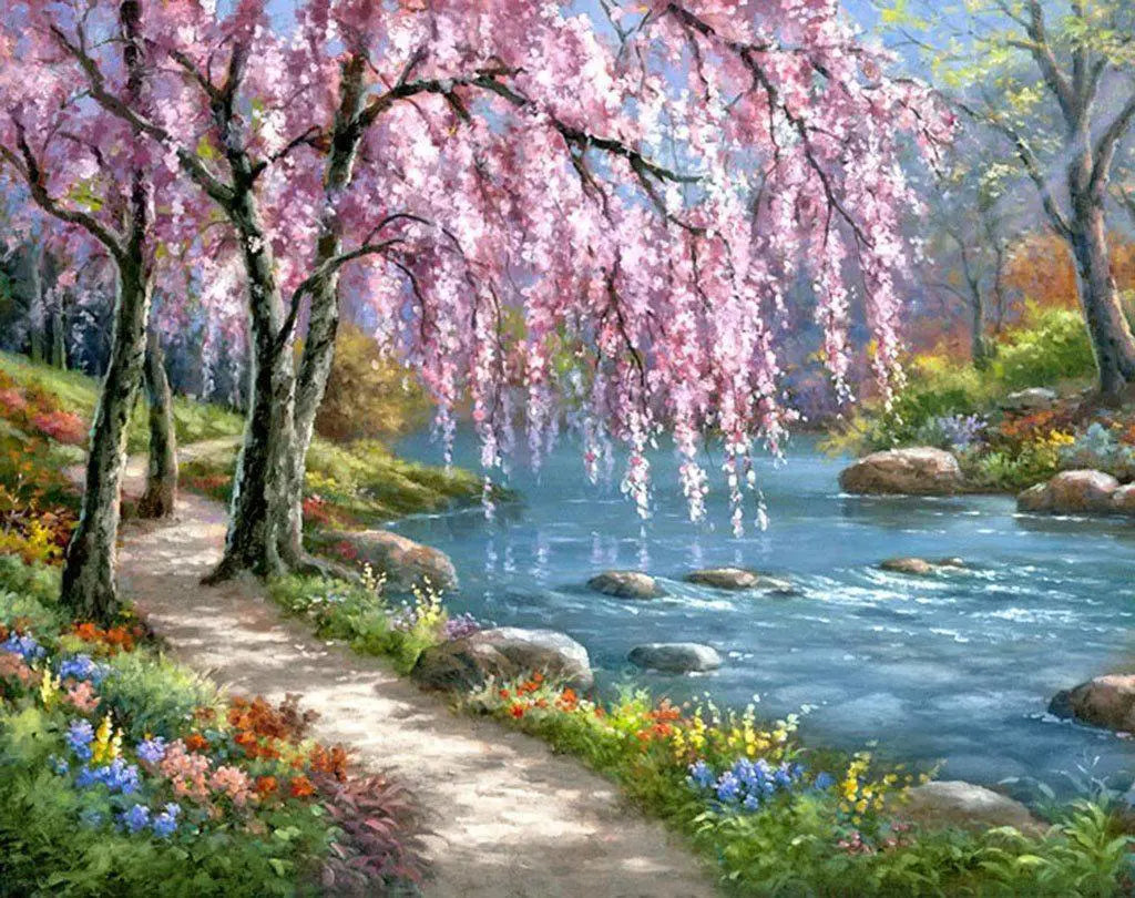 Office - Schilderen op nummers boom met rivier - 40x50cm
