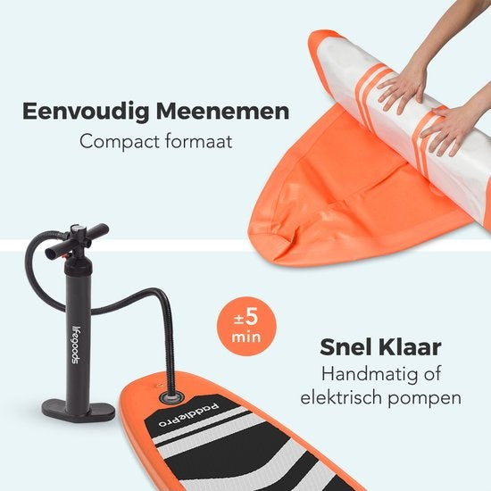 LifeGoods SUP Board - met Zitje - Opblaasbaar Paddle Board - Complete Set - Max. 135KG - 320x81cm - Oranje