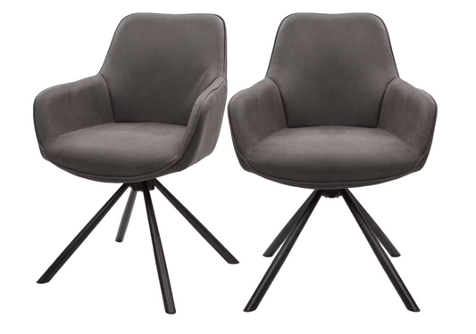 Dutchbone Oliver Draaibare Eetkamerstoel 57x60x86 cm – Microvezel Antraciet – Set van 2