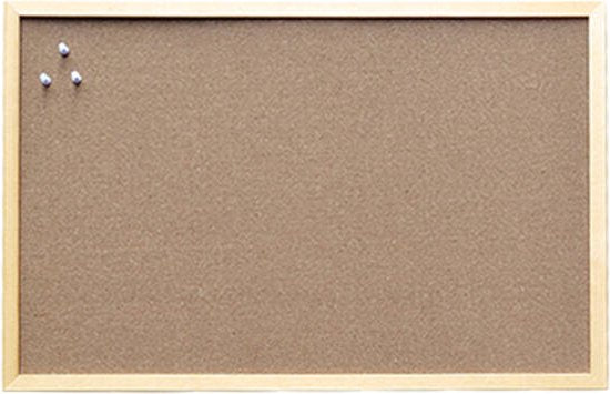 Prikbord kurk houten lijst 60 x 80 cm met setje punaises 5 stuks