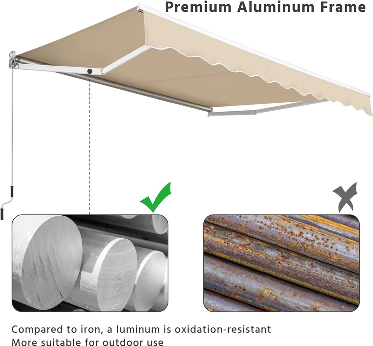 Yaheetech Klemzonnescherm – 300 x 250 x 25 cm – Voorzien Van Handmatige Slingerstang En Verstelbare Hoek En UV-Bestendige Coating – Voor Balkon En Terras – Beige Polyester En Metaal
