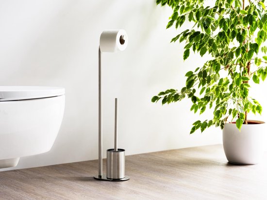 WENKO Levante WC-Garnituur Vrijstaand – Toiletborstelhouder & Toiletpapierhouder – RVS – Mat Edelstaal – Zwart