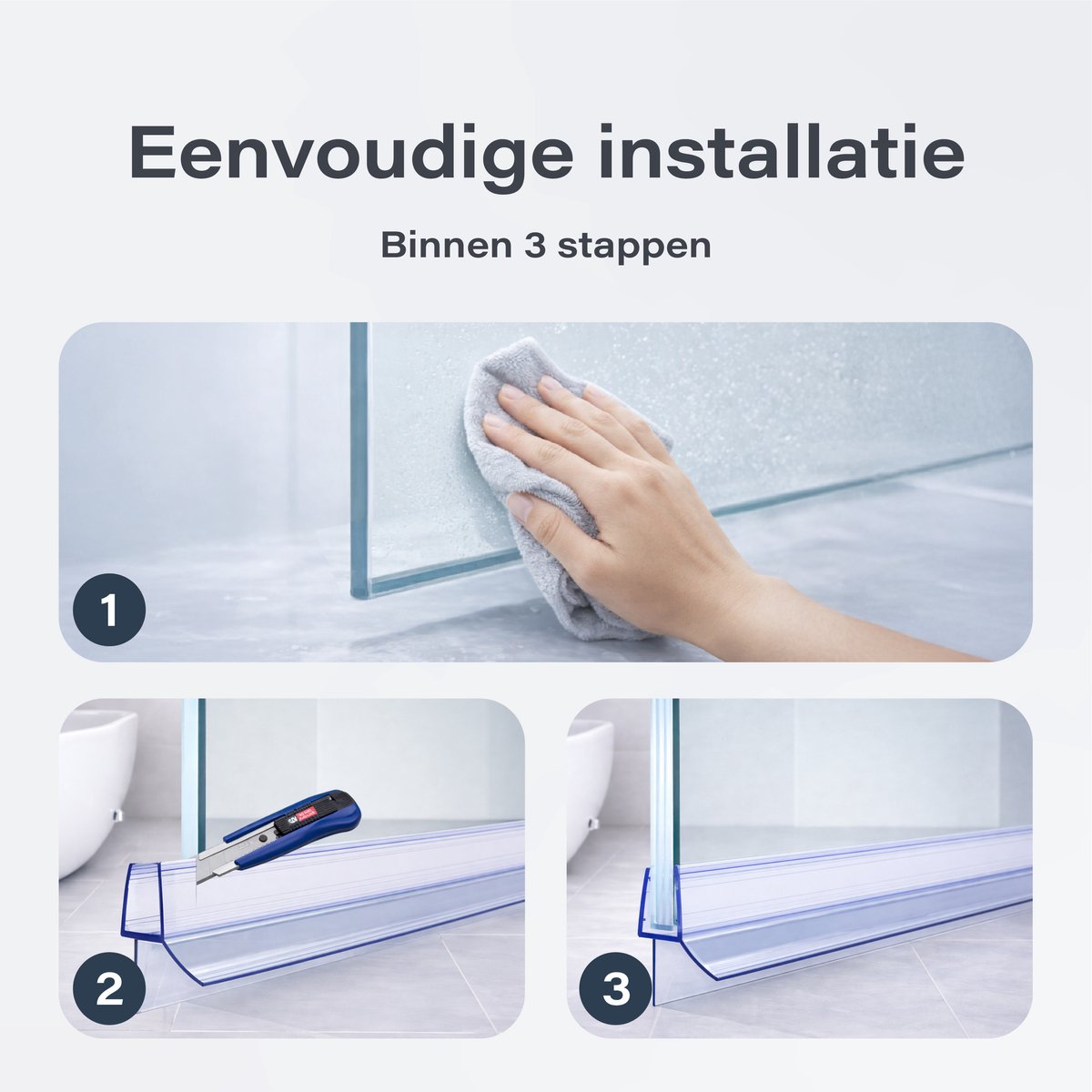 Luft Douchestrips Onderzijde - Set van 2 - Transparant - 100 cm per Strip - Voor Glasdikte 8 tot 12 mm - Op Maat te Snijden