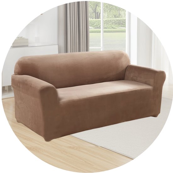 Hilvard - Bankhoes 3 zitsbanken - (185 - 230 cm) - Zand - Velvet - Stretch - Bankbeschermer - Meubelhoes - Tegen beschadigingen en vlekken - Zetelhoes - Zetelovertrek