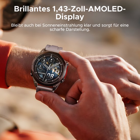DOOGEE Anywise W1 Pro -Militair smartwatch-AI spraakbesturing-5ATM-Dual band GPS-Offline kaarten-170 sportmodi-1,43 inch AMOLED-Fitnesstracker-Bellen en gebeld worden-18 dagen extra lange batterijduur-Zaklamp-Geschikt voor Android en iPhone